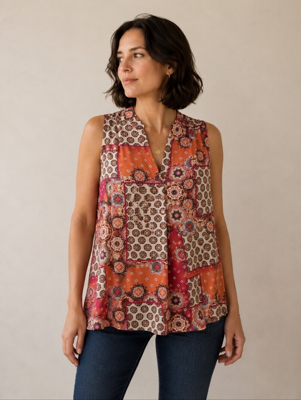 SPENSEE BOHO PATCHWORK SLEEVELESS BLOUSE SIZE MEDIUM